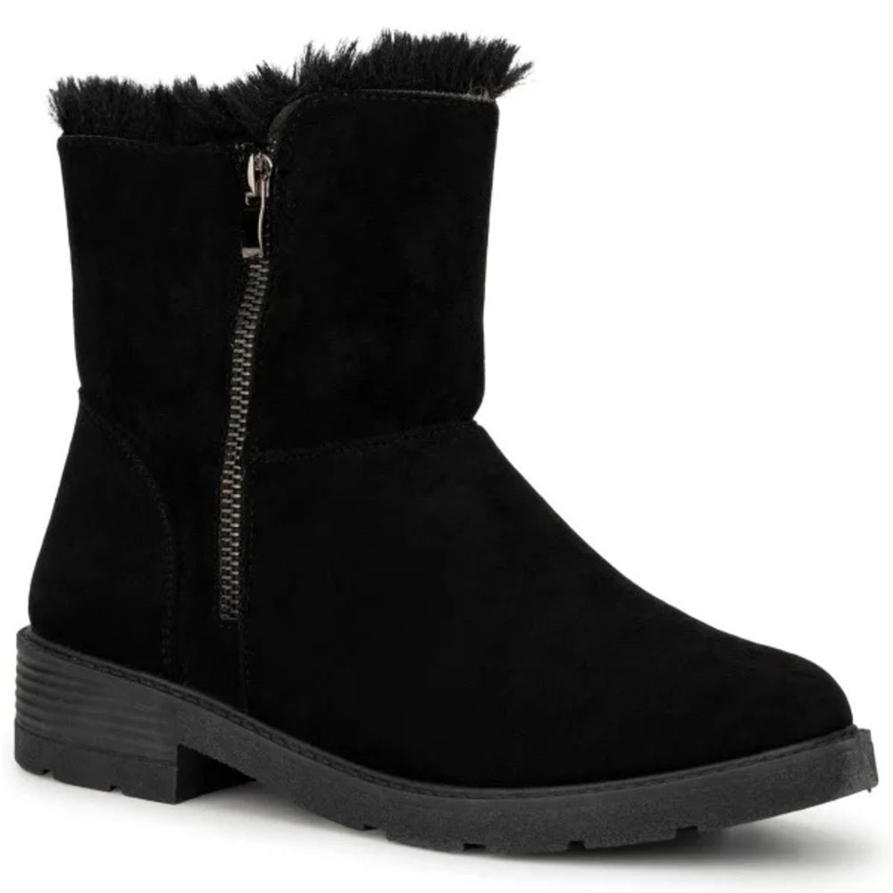 NWT Olivia Miller Womens Black Suede Fur Lined Zip Up Ankle Boot Shoe Size 8M